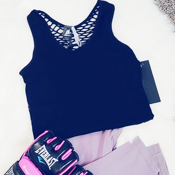 SB Glam Tops - Last 1❗️S/M Black Ribbed Soft Workout Fishnet Tank